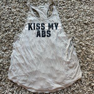PINK Victoria's Secret Gray Racerback Kiss My Abs TankTop